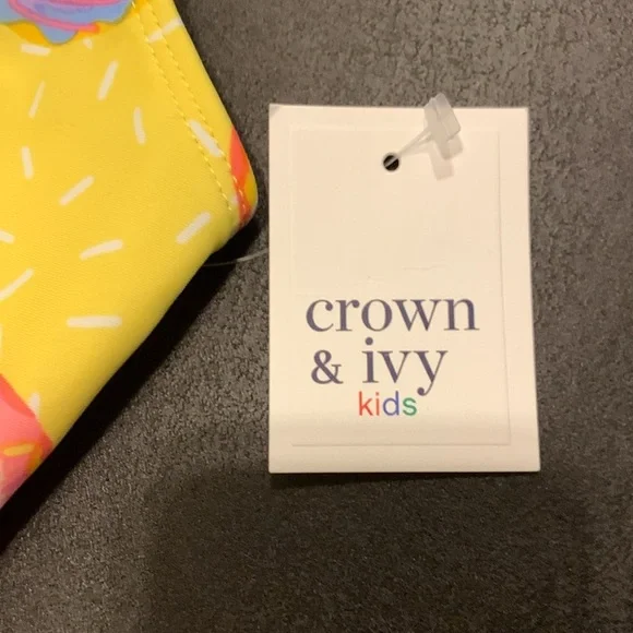 Crown & Ivy Kids Two Piece Swim Suit Bikini Donut Print Ruffles Size 14 - Picture 3 of 7